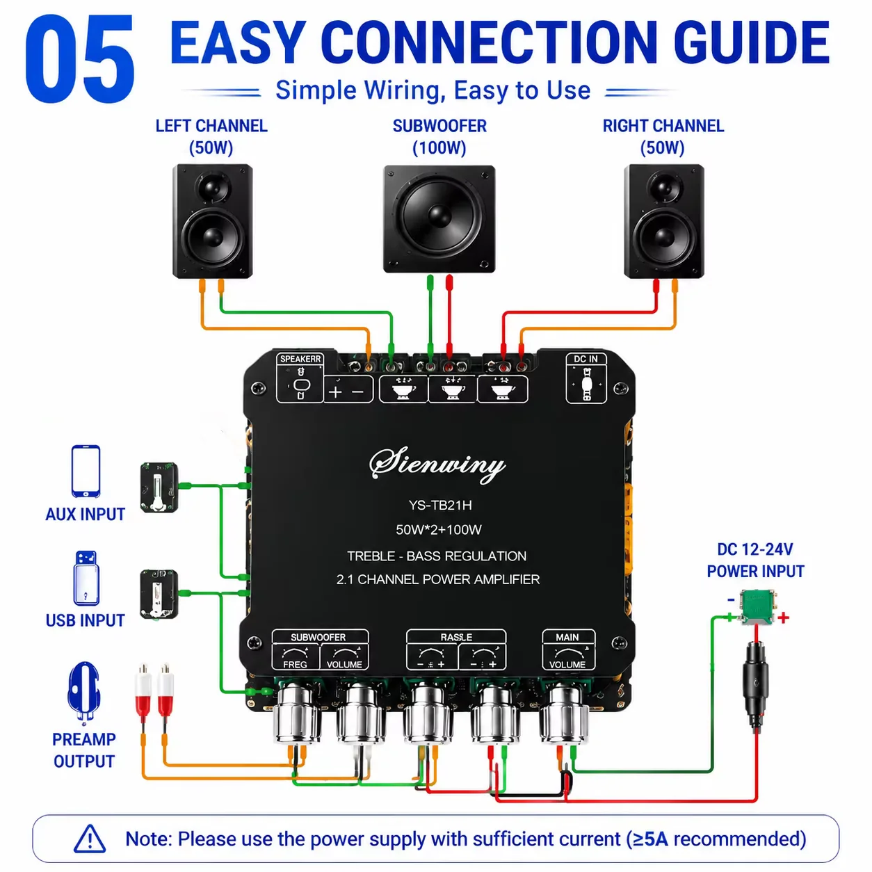 Placa Amplificadora Bluetooth 2.1 Canais 200W Classe D 50W*2+100W Subwoofer Graves Agudos USB APP MIC KTV DC12-24V HiFi DIY para Caixas de Som