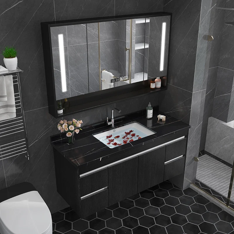 

Rustic Black Bathroom Cabinet Classic European Space Saving Bathroom Cabinet Storage Mirror Smart Meuble Salle De Bain Furniture