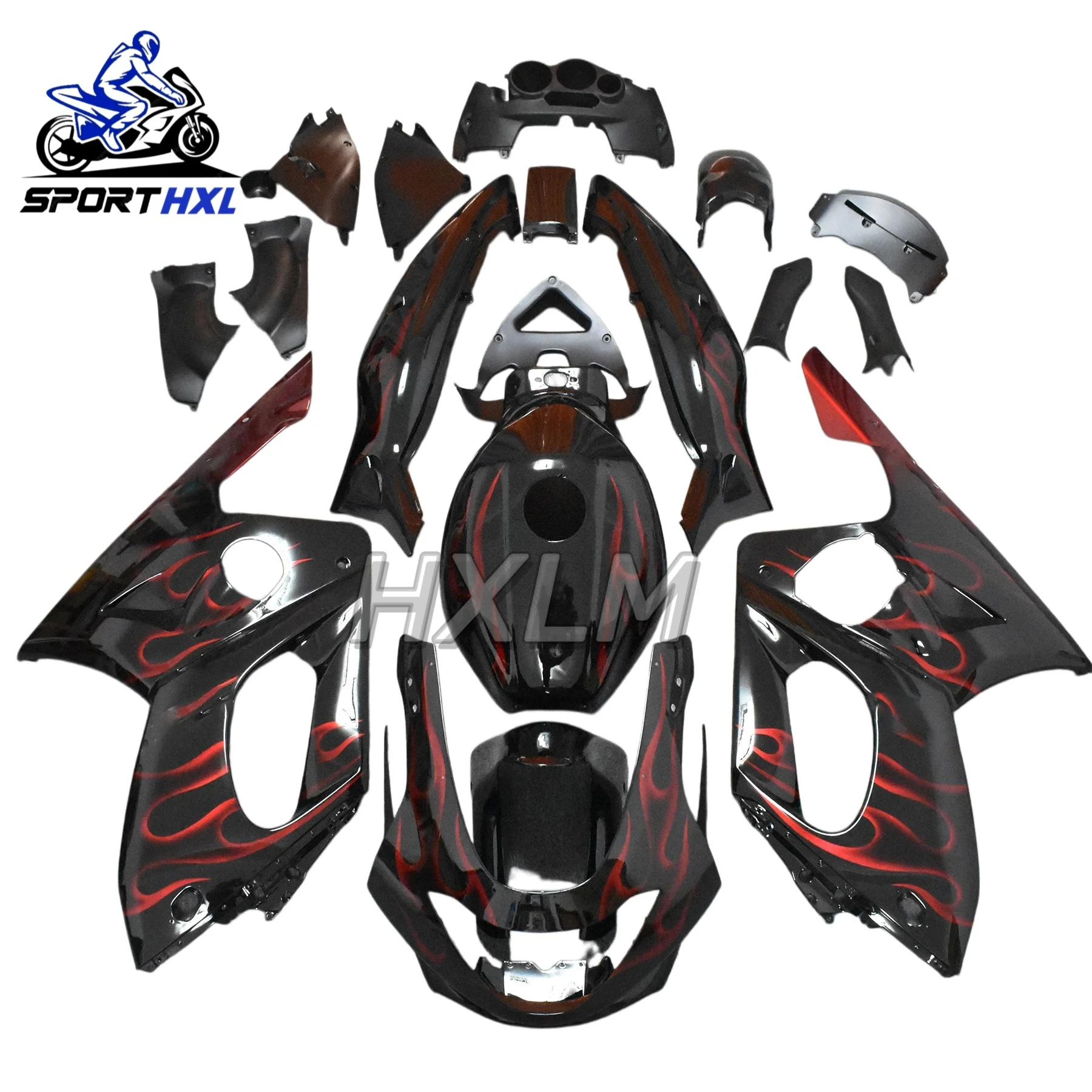 Custom Painted Motorcycle Injection Red Flame Black Fairing Kit Fit For YAMAHA YZF600R YZF-600R YZF600 YZF 600 R 600R 1996-2007
