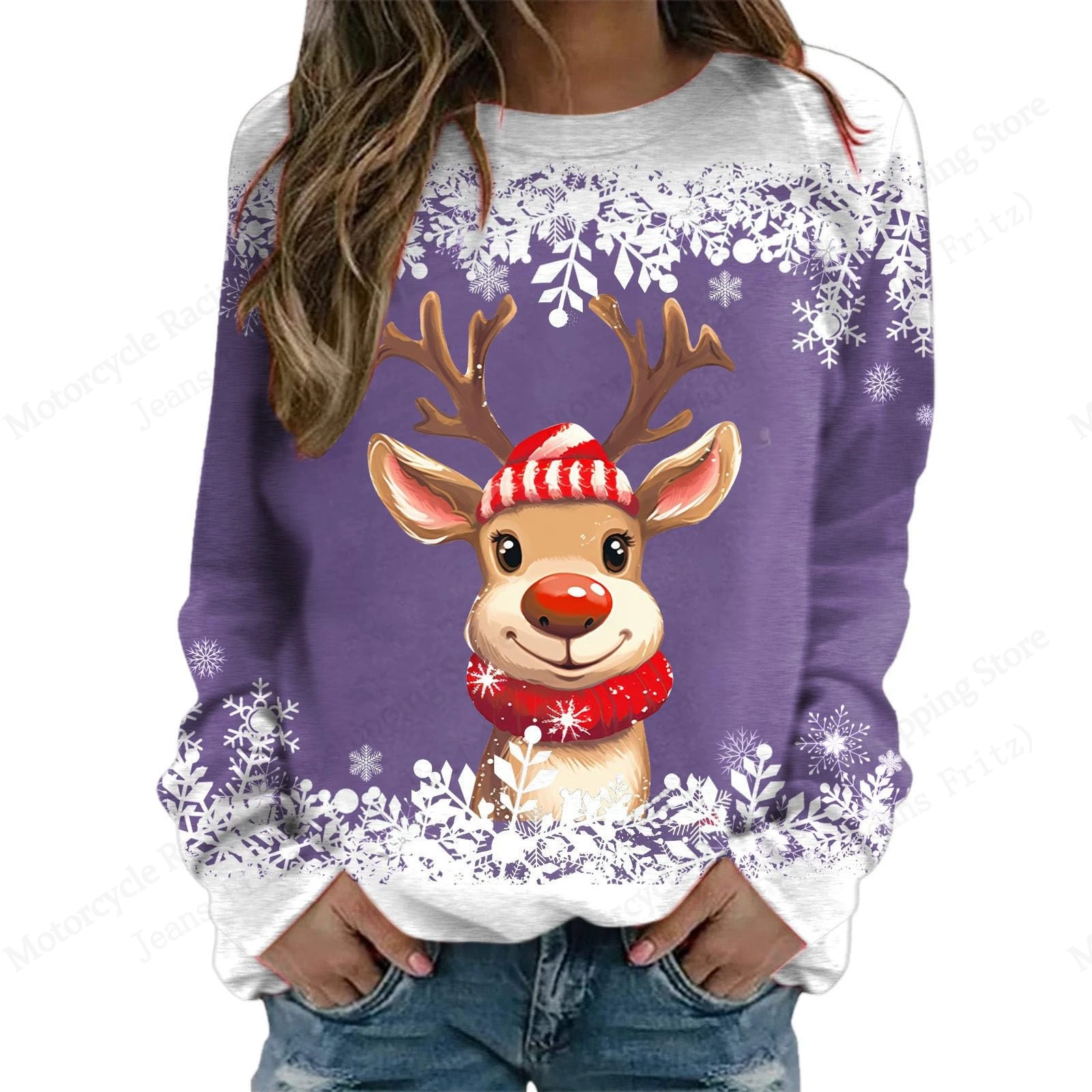 Weihnachten Elch Rentier Sweatshirts 3D Druck frauen Übergroßen Casual Raglan Langarm Pullover Harajuku Tops Weibliche Kleidung