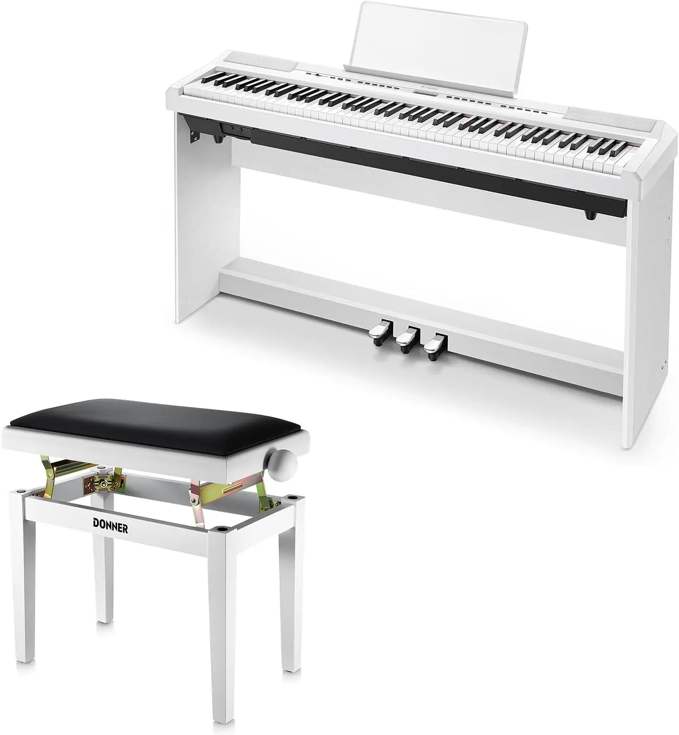 88-Key Full-Size Weighted Digital Piano with Adjustable White Piano Bench for Beginners
