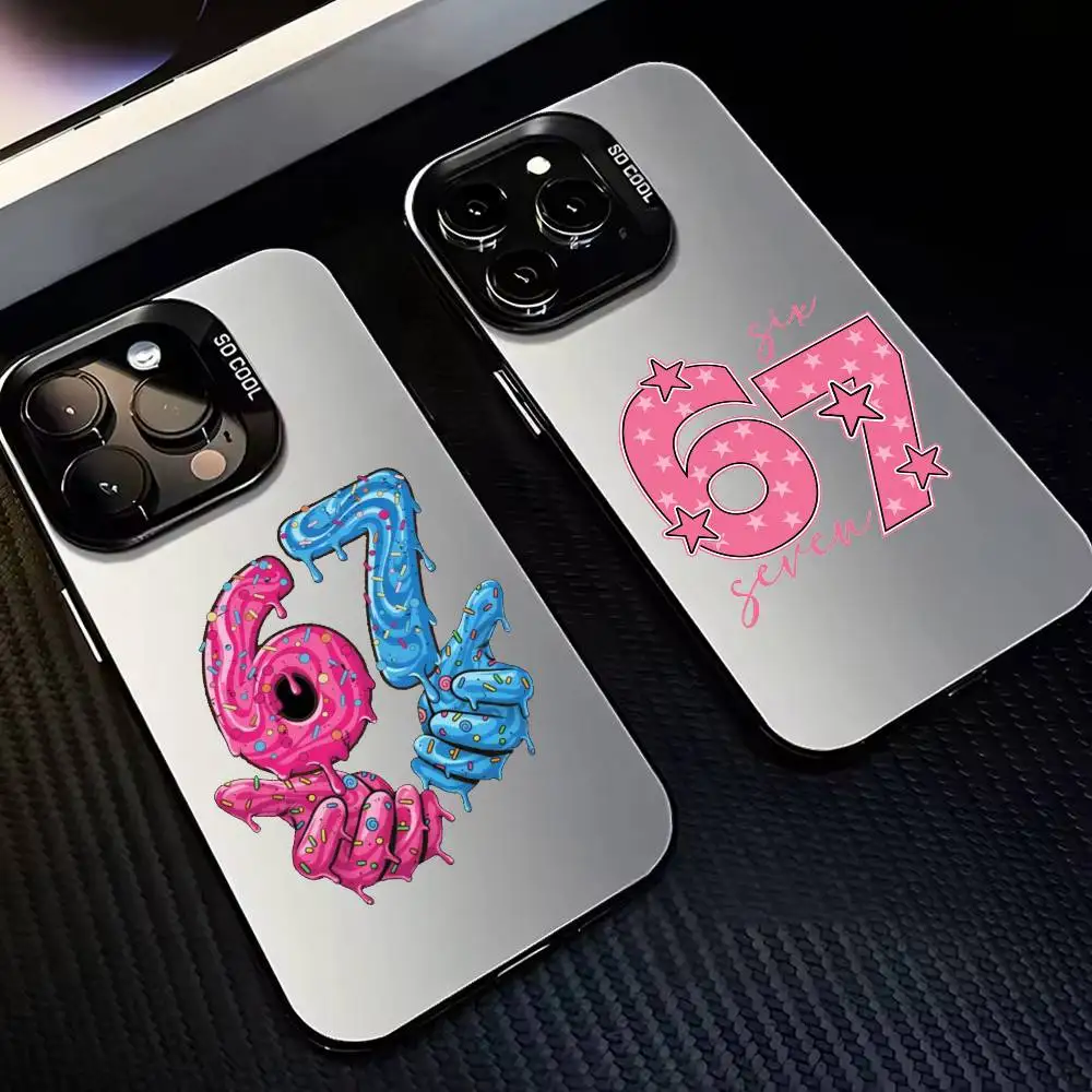 

Fashion SS Six Seven 67 Phone Case For iPhone 17,16,15,14,13,12,11 Plus,Pro Max,XS,Colored Silver Plated Inside Cover