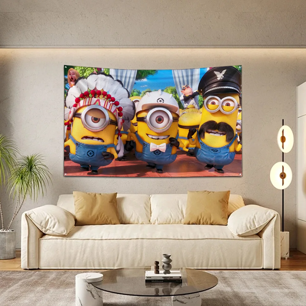 60x90cm Minions gialli Cute Big Eyes Kid Flag poliestere stampa digitale Banner per Garage Wall Art Out Door Decoration