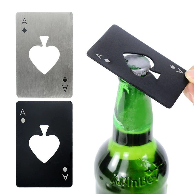 1pc Silver Black Stainless Steel Poker Bottle Opener Spades A Beer Beverage Bottle Opener Bar Casino Home Kitchen Small Tool