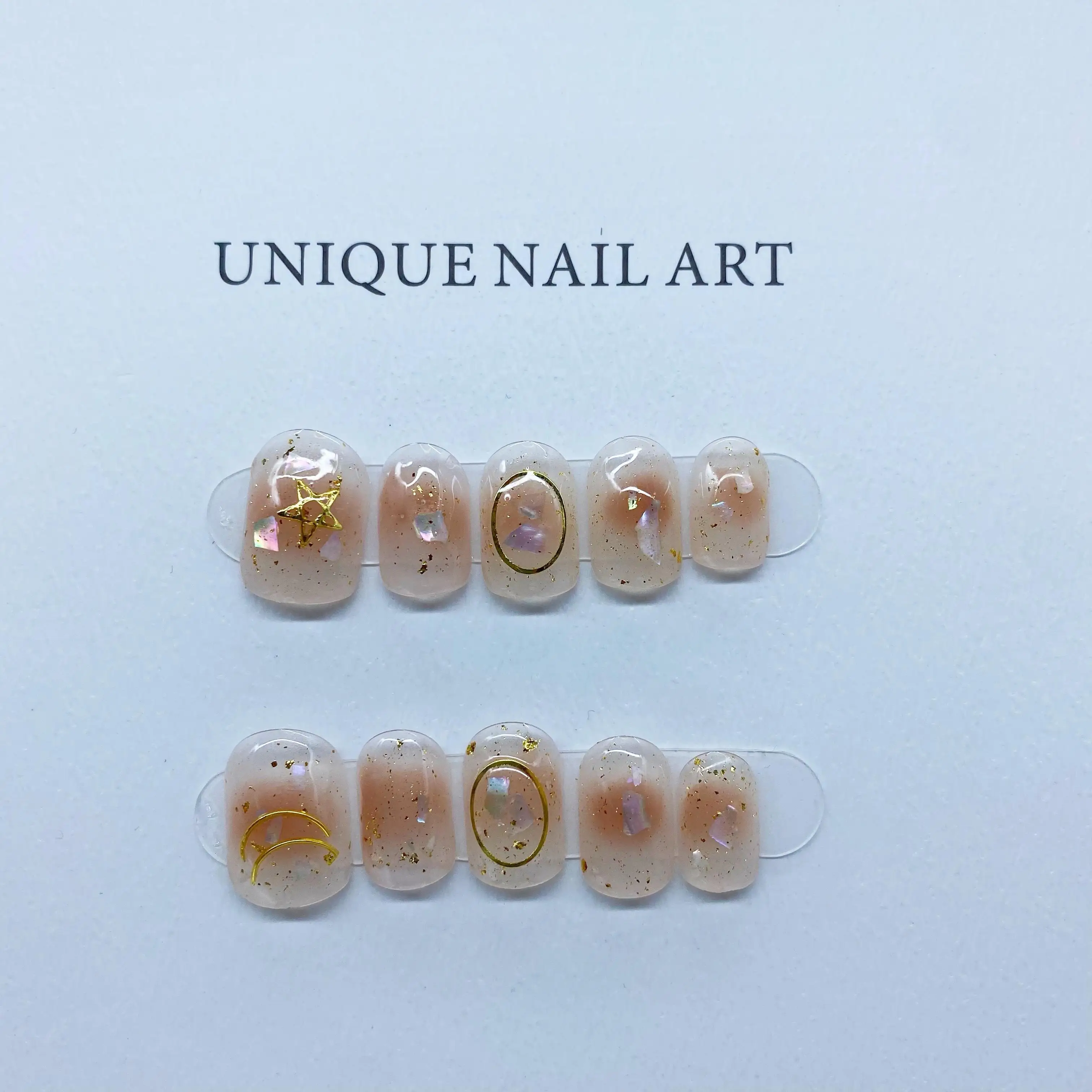 Gold Foil Powder Gradient Gel Detachable Reusable High-Quality Elegant White Handmade Press On Nails