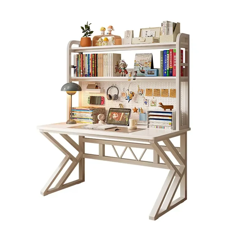 Compact Wooden Student Desk with Double Layer Bookshelf Durable Writing Table for Learning Space Saving Design Easy Storage