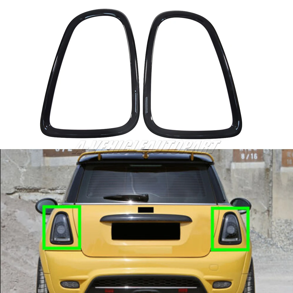 Rear Tail Light Trim Bezel Ring Pair For MINI Cooper R55 R56 R57 R58 R59 2007‑2014 ABS Chrome Gloss Black OE 51132296297/298