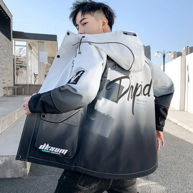 

Fashion Nice Spring Autumn Mens Hooded Bomber Jackets Korean Youth Windbreaker Streetwear Male Cargo Coats Hip Hop Tops Clothing