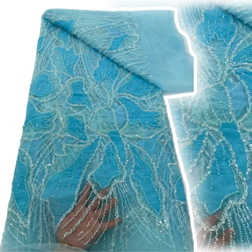 

Африканская кружевная ткань с блестками и бисером, 2022, высокое качество, вышивка, французская нигерийская кружевная ткань для свадебного шитья, материал TP1574
