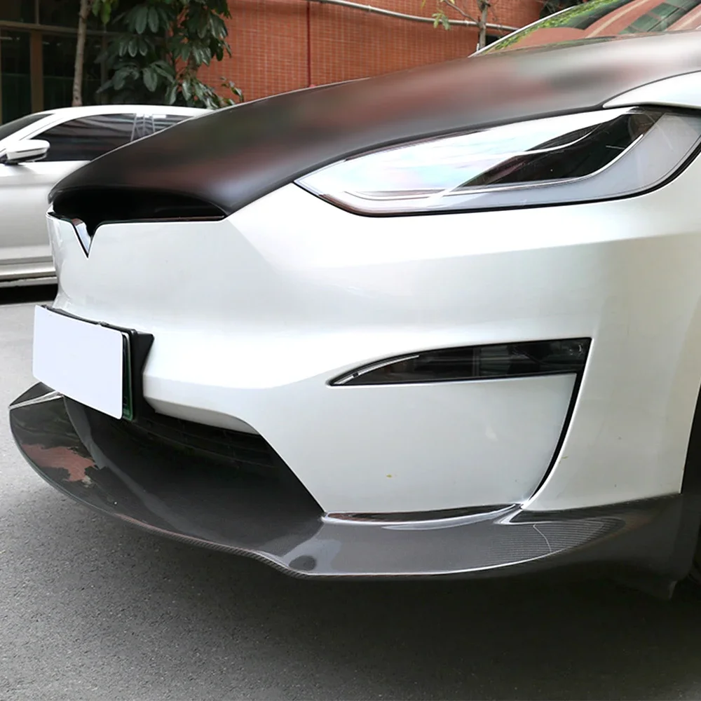 Dry Carbon Fiber Cover for Tesla Model X 2023 2024 Car Front Bumper Lip Body Kit Spoiler Splitter Canard Guard