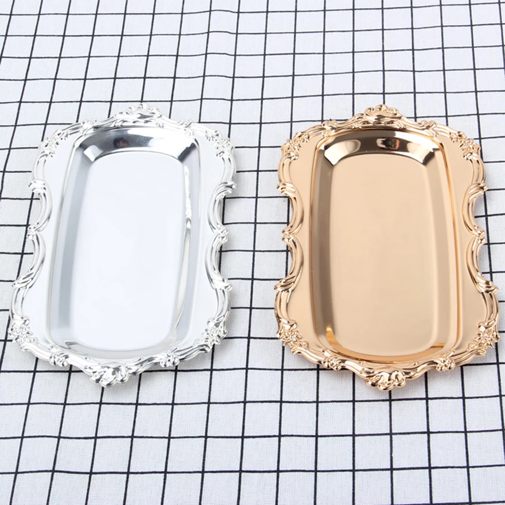 

Golden Tray Healthy Material Unique Design Wedding Party Birthday Fruit Cake Dessert Snack Plate Tray Set Dry Food Decor Kitchen