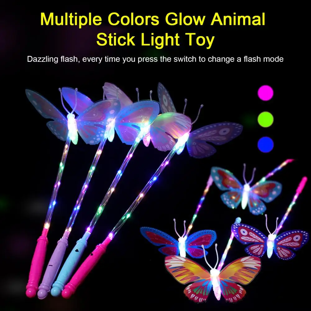 

Glow Butterflies Stick Glow in The Dark 3 Modes Battery Operated Colorful Light Up Animal Stick Flashing Toy Party Supplies