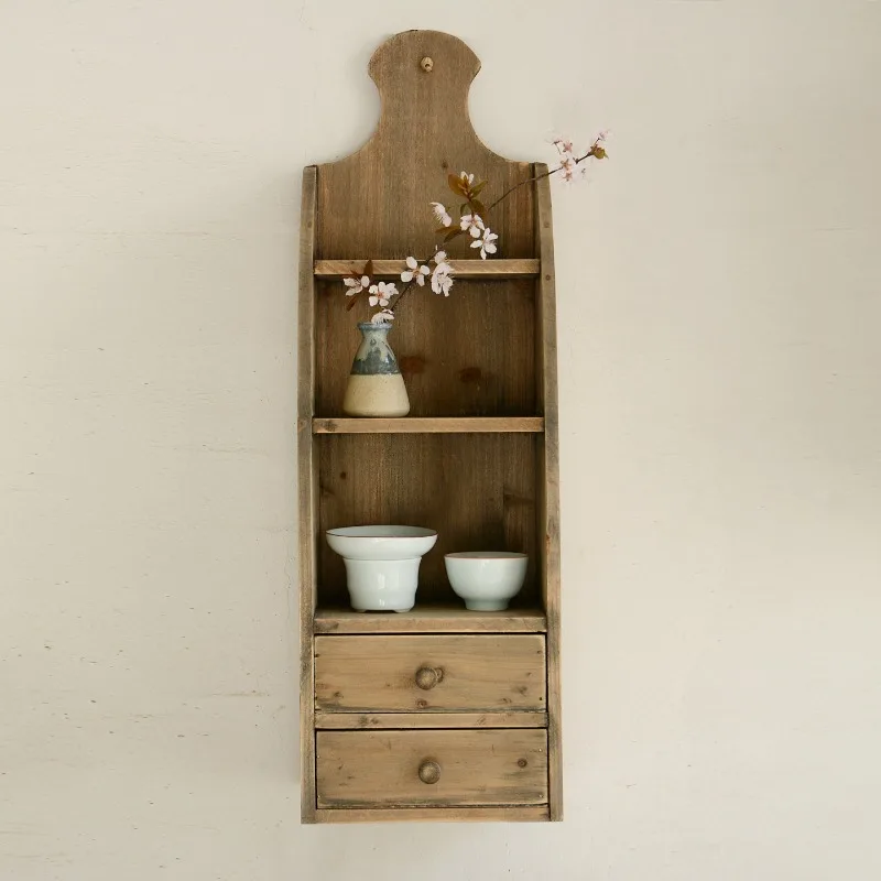 Tea room tea cup rack tea set storage rack bar wall shelf dining side storage rack solid wood wall cabinet restaurant wall cabin