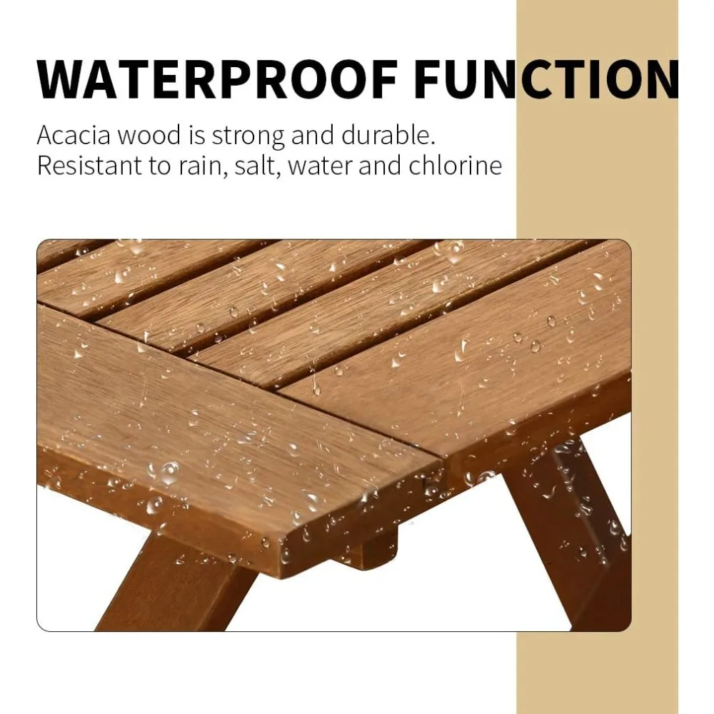 طقم بيسترو للفناء قابل للطي من خشب السنط مكون من 3 قطع طقم بيسترو خارجي مع كرسيين وطاولة مربعة لحمام السباحة