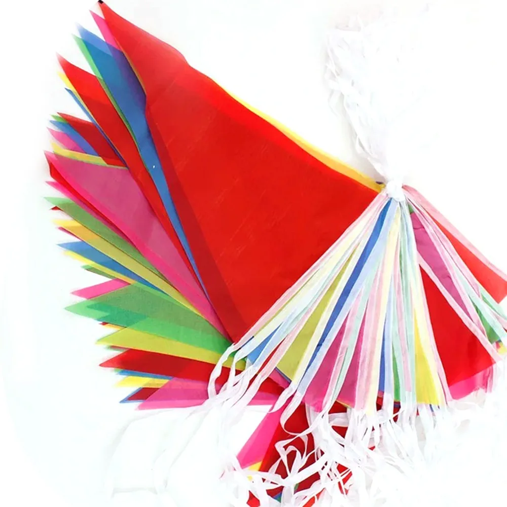 Festive 50M Length Pennant Banner 5.12 x 7.09in Nylon Fabric Flag String Decor Multicolor Banner Rope Home Garden