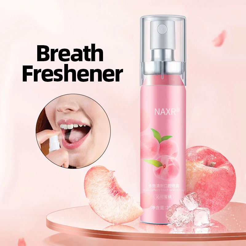 

Oral Fresh Breath Spray Probiotic Mint Honey Peach Flavor Breath Freshener Mouth Cleaning Remove Bad Breath Portable 20Ml