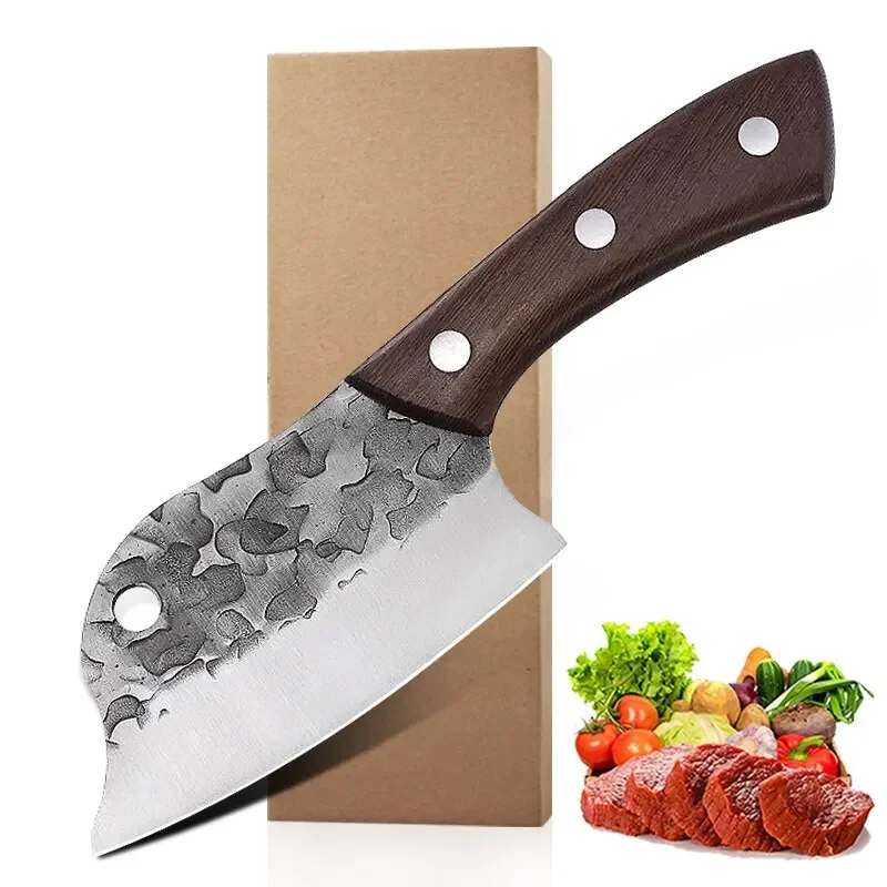 Cleaver Meat Knife Hand Forged Full Tang Kitchen Knife Ultra Sharp Chef Knife Boning Knife Butcher Knife for Kitchen BBQ