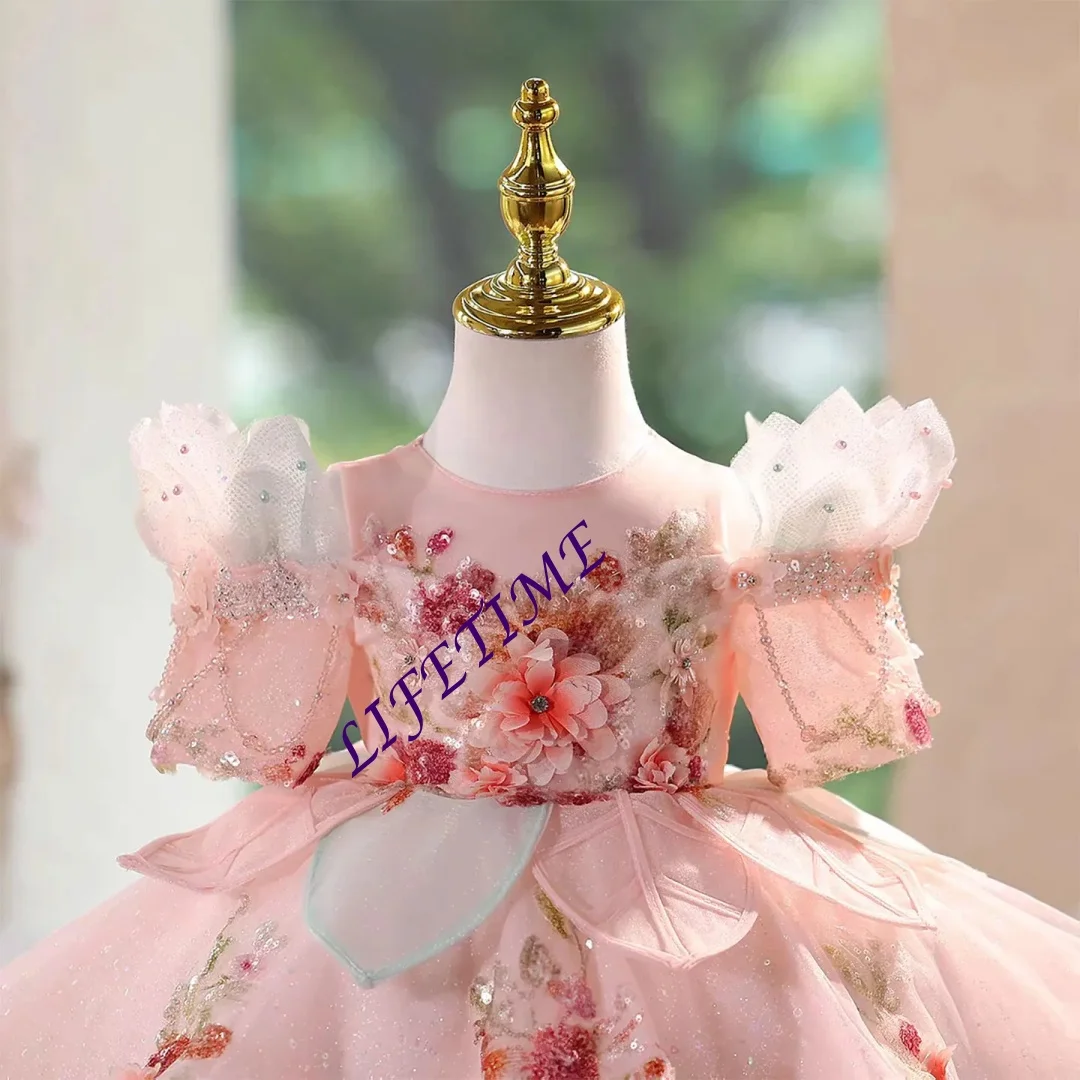 Elegancka sukienka dla dziewczynki do sypania kwiatów, z długim rękawem, w stylu księżniczki, dla malucha, na wesele, pierwsze urodziny, święta, przyjęcie.