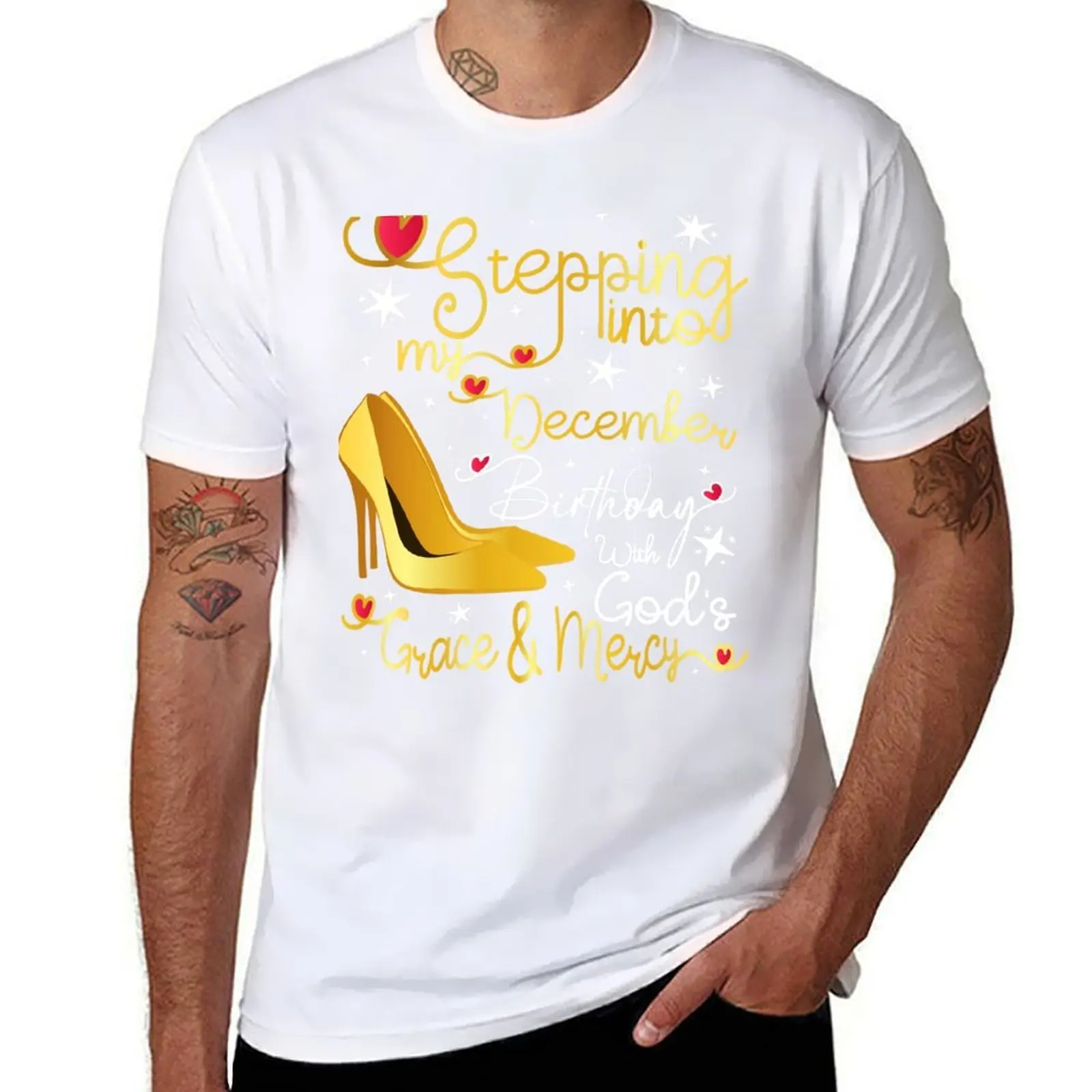 

Stepping into my December birthday with gods grace and mercy T-Shirt t shirts for man graphic tees T-Shirt