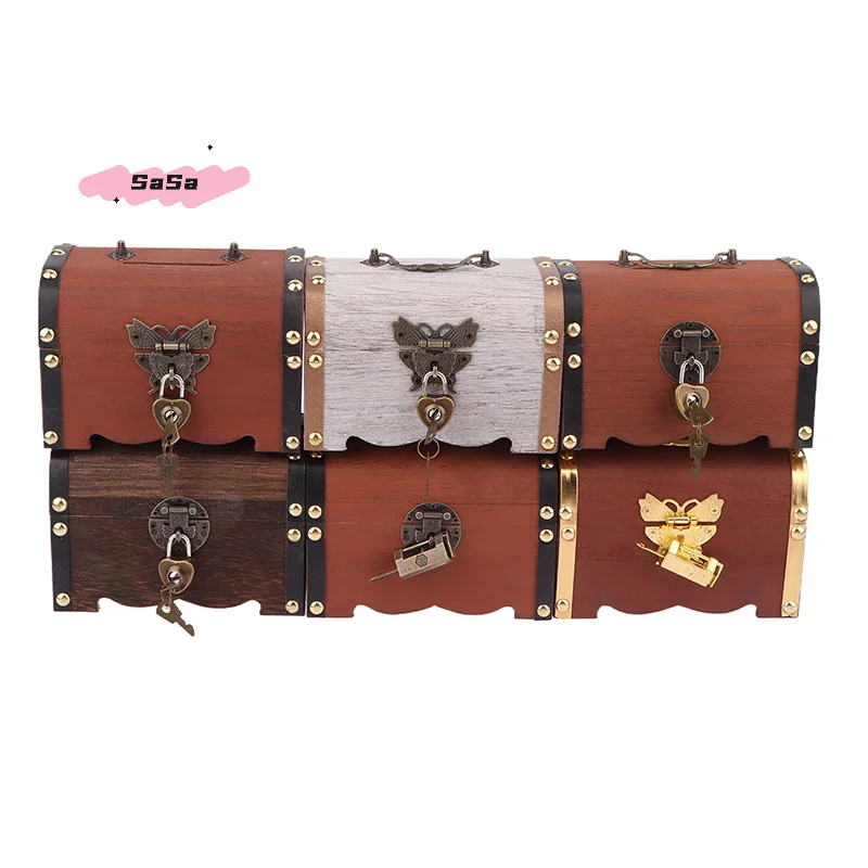 قطعة واحدة من صندوق تخزين صندوق الكنز العتيق مع قفل - حقيبة توفر منظم بنك الخنزير القديم لديكور المنزل #2