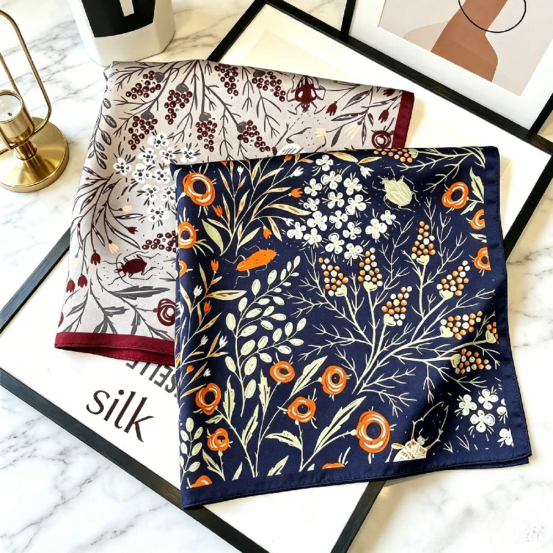 Gifts Korean Version Three-dimensional Flower Mulberry Silk Sunscreen Temperament Decorative Embellished Scarf 53cm Square Scarf