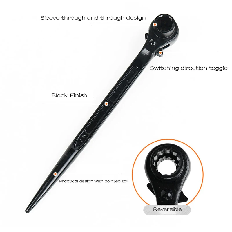 Pointed Tail Ratchet Wrench Bi-Directional Spiked Wheel Multi-Function Quick Auto Plummer Socket Repair Tool Multitool