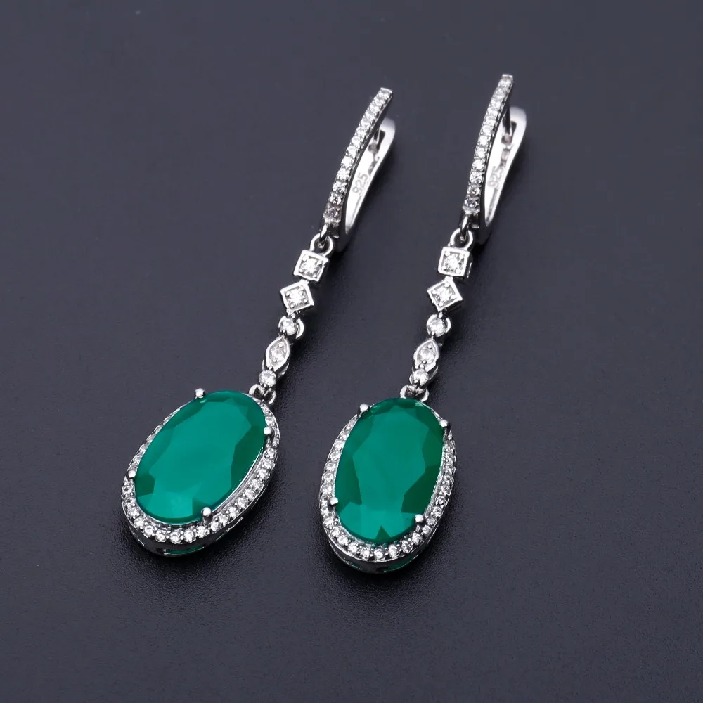 

GEM'S BALLET 12.5Ct Natural Green Agate Gemstones Elegant Drop Earrings For Women 925 Sterling Silver Fine Jewelry Drop Shipping