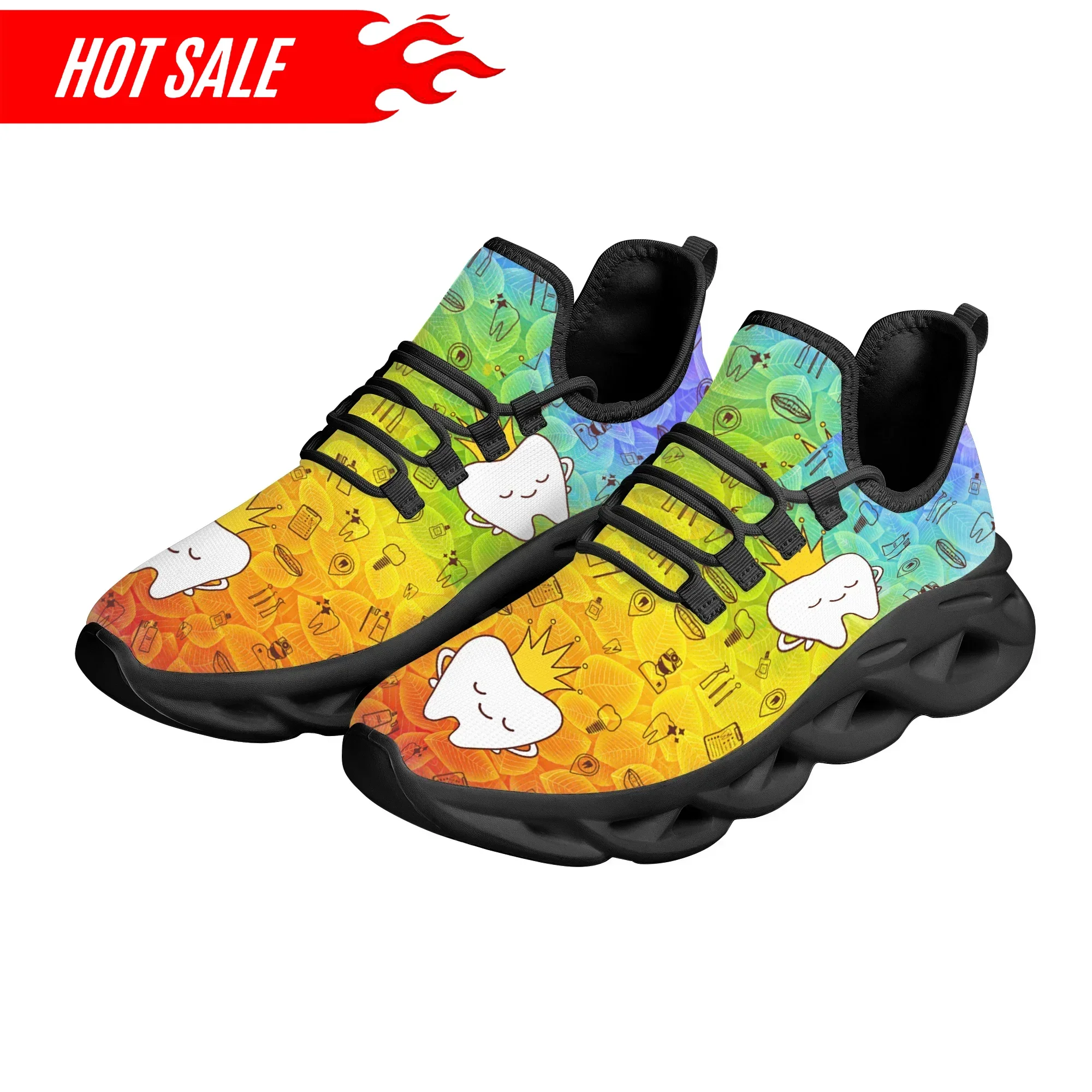

Gradient Cute Crown Tooth Print Sneakers Fashion Comfortable Lace-up Nursing Shoes Outdoor Street Trend Breathable Flat Shoes