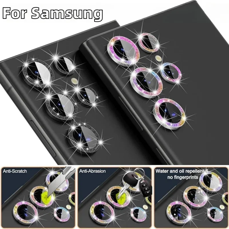 Protetor de Lente Diamante para Samsung Galaxy S26 Ultra S25 Plus S24+ Anel de Lente da Câmera para Galaxy S24 Ultra S23 Ultra Tampa de Lente Brilhante