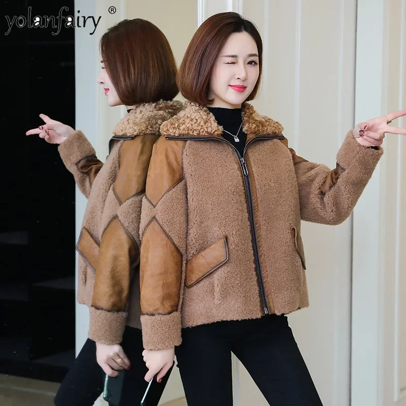YOLANFAIRY ฤดูหนาวเสื้อขนสัตว์ผู้หญิง 100% ขนสัตว์เสื้อขนสัตว์เกาหลีสไตล์ Elegant ของแท้ Sheepskin เสื้อผ้าผู้หญิง Casaco Feminino