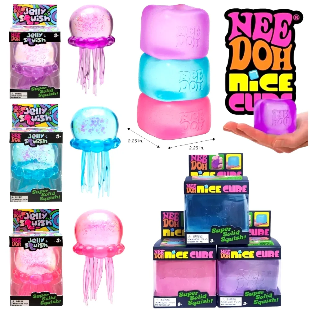 Trending Nee Doh Jellyfish & Cube Squish Toy, Soft Jelly Squeeze Stress Relief Fidget Toy, Sensory NeeDoh for Kids & Adults