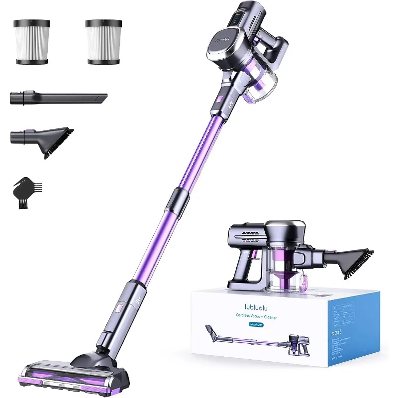 Lubluelu Cordless Vacuum Cleaner,25000Pa Cordless Stick Vacuum with 235W Brushless Motor, 50min Runtime, Detachable Battery