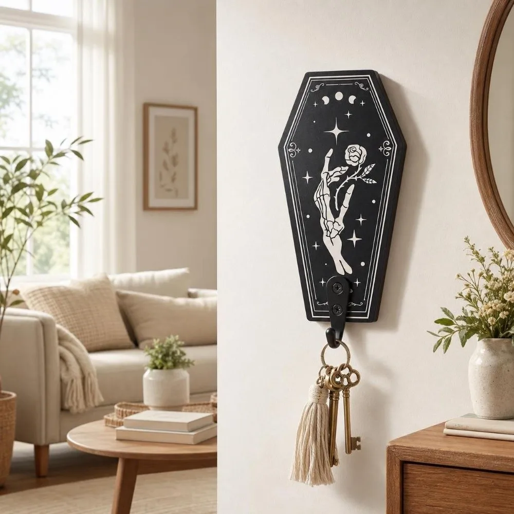Wooden Halloween Skeleton Hook Star Moon Gothic Wall Mounted Hook Multifunctional Space Saving Key Holder Home Organization