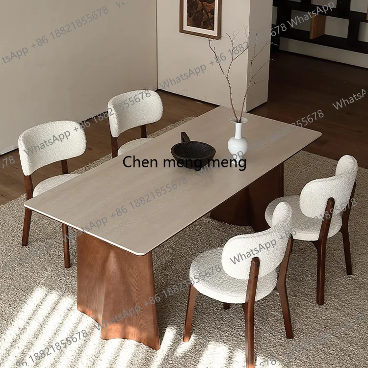 

Medieval style dining table Modern simple small apartment travertine rock slab dining table High-end household dining table