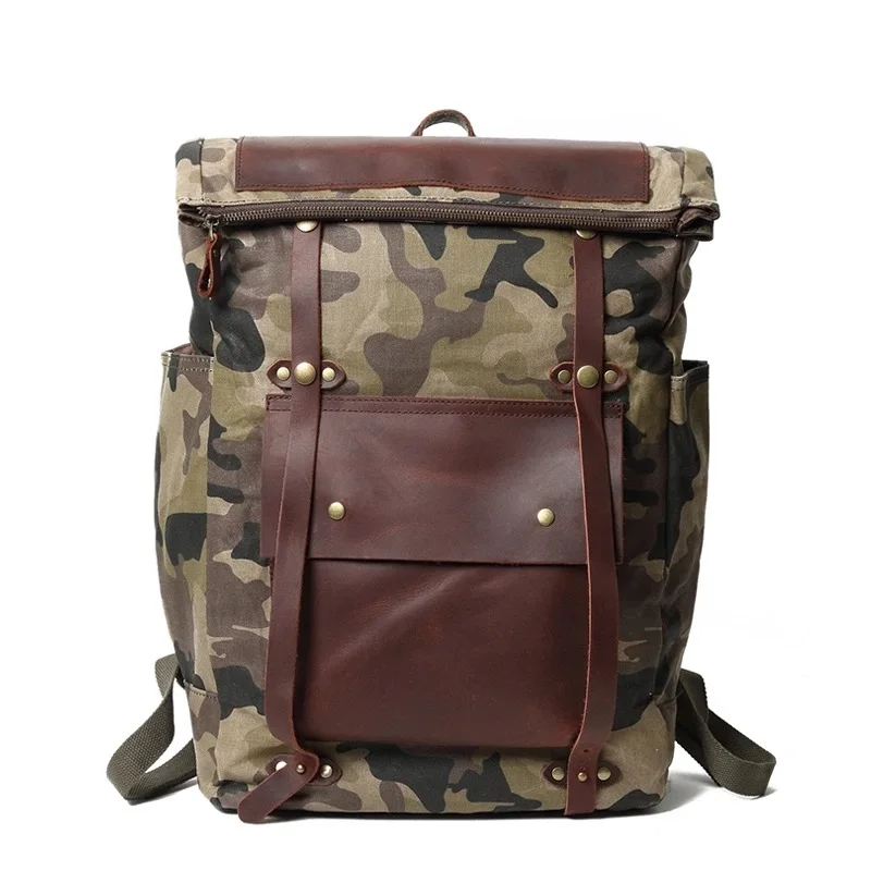 

Rolling Casual Sports Backpack Camouflage Bag Men's Crayon Canvas Vintage Notebook Backpack