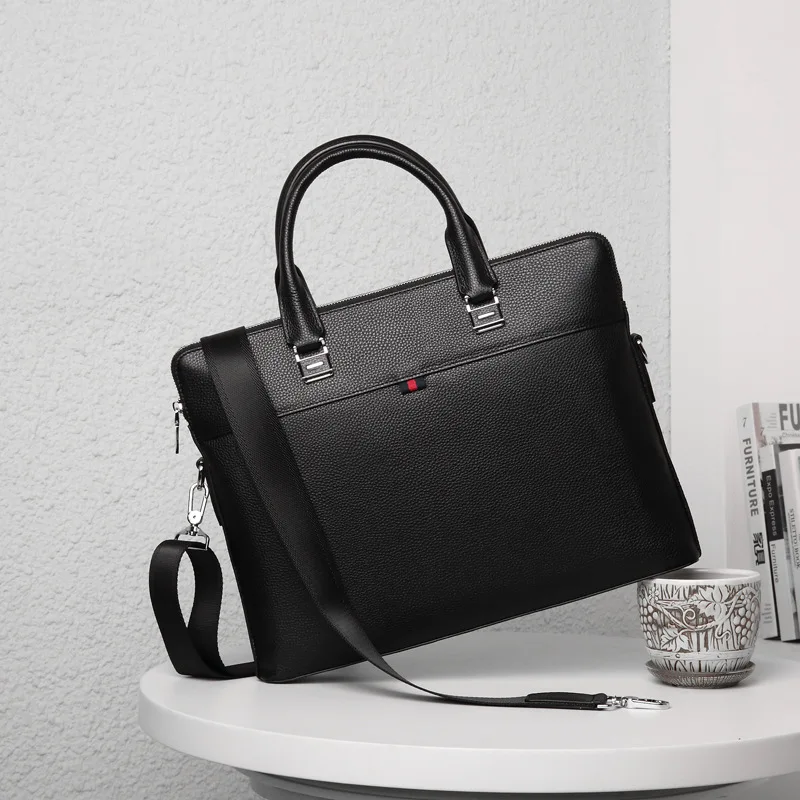 New Briefcase Business Genuine Leather Handbag Horizontal Top Layer Cowhide Men's Luxury Men Bag Single Shoulder Crossbody