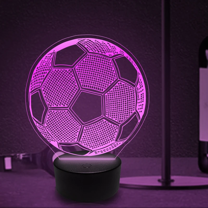 Personalized Nightlight USB LED Customized 3D Football Lamp Decoration Bedroom Birthday For Children Gift Black Base 7 Colors