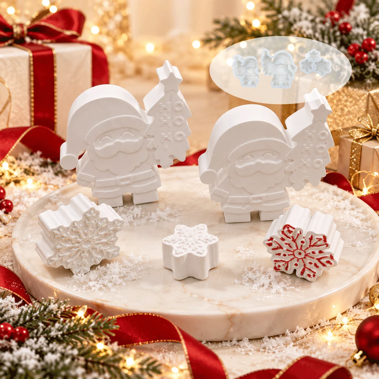 2pcs Christmas Santa Resin Silicone Mold, Snowflake Aromatherapy Candle Casting Mould, DIY Handmade Epoxy Resin Gypsum Xmas