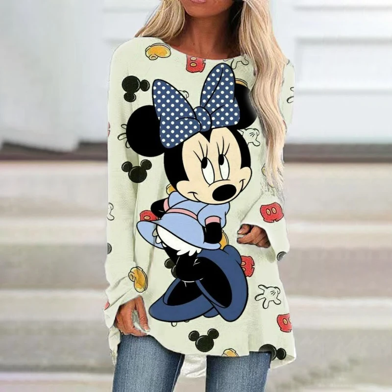 Autumn round neck long sleeve T-shirt new Minnie cartoon pattern print street style women's fashion all-match casual tops ins