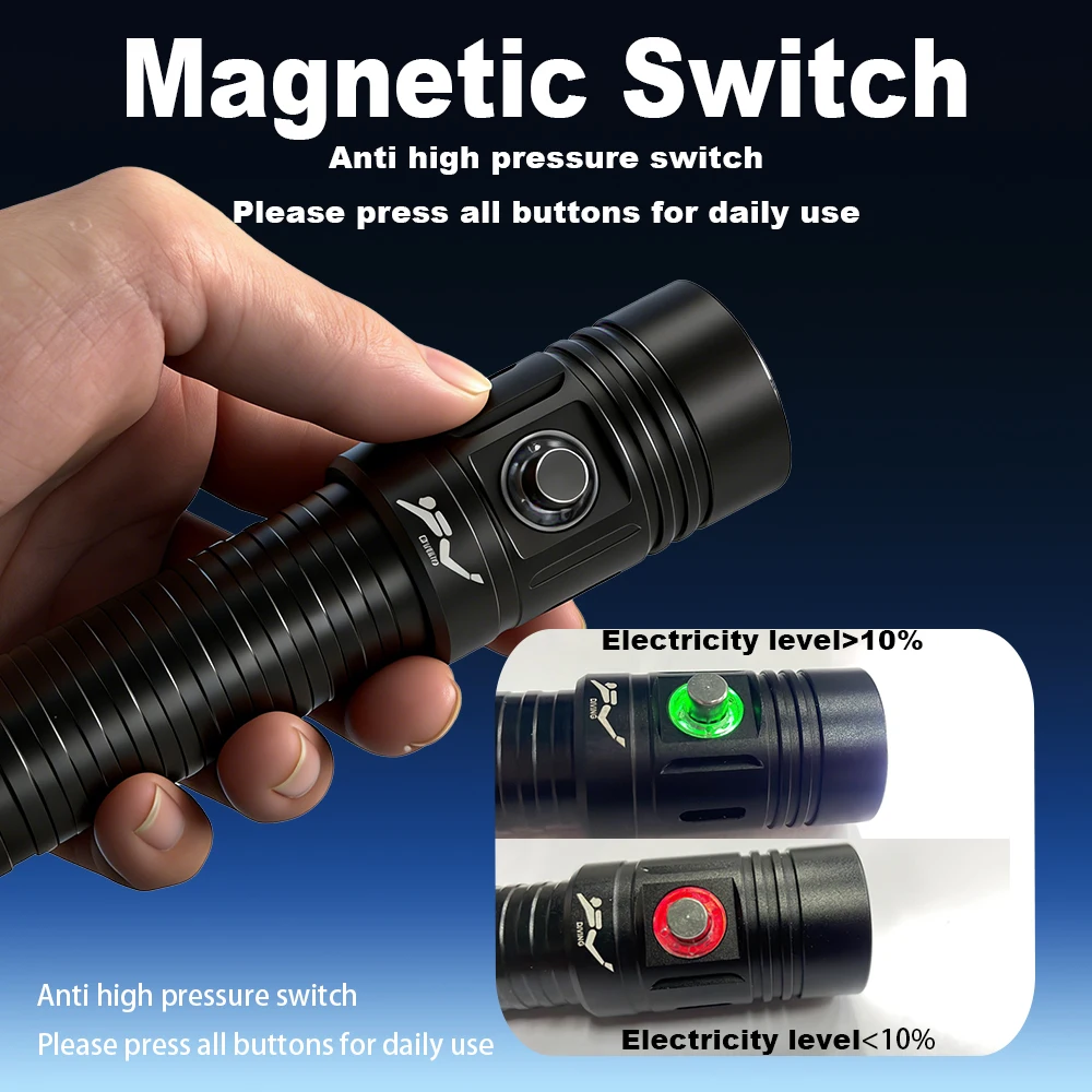 GRCKT Diving Flashlight Powerful Professional Underwater Lantern LED Rechargeable Dive Torch IPX8 Waterproof Scuba Lamp T6 Wick view 4