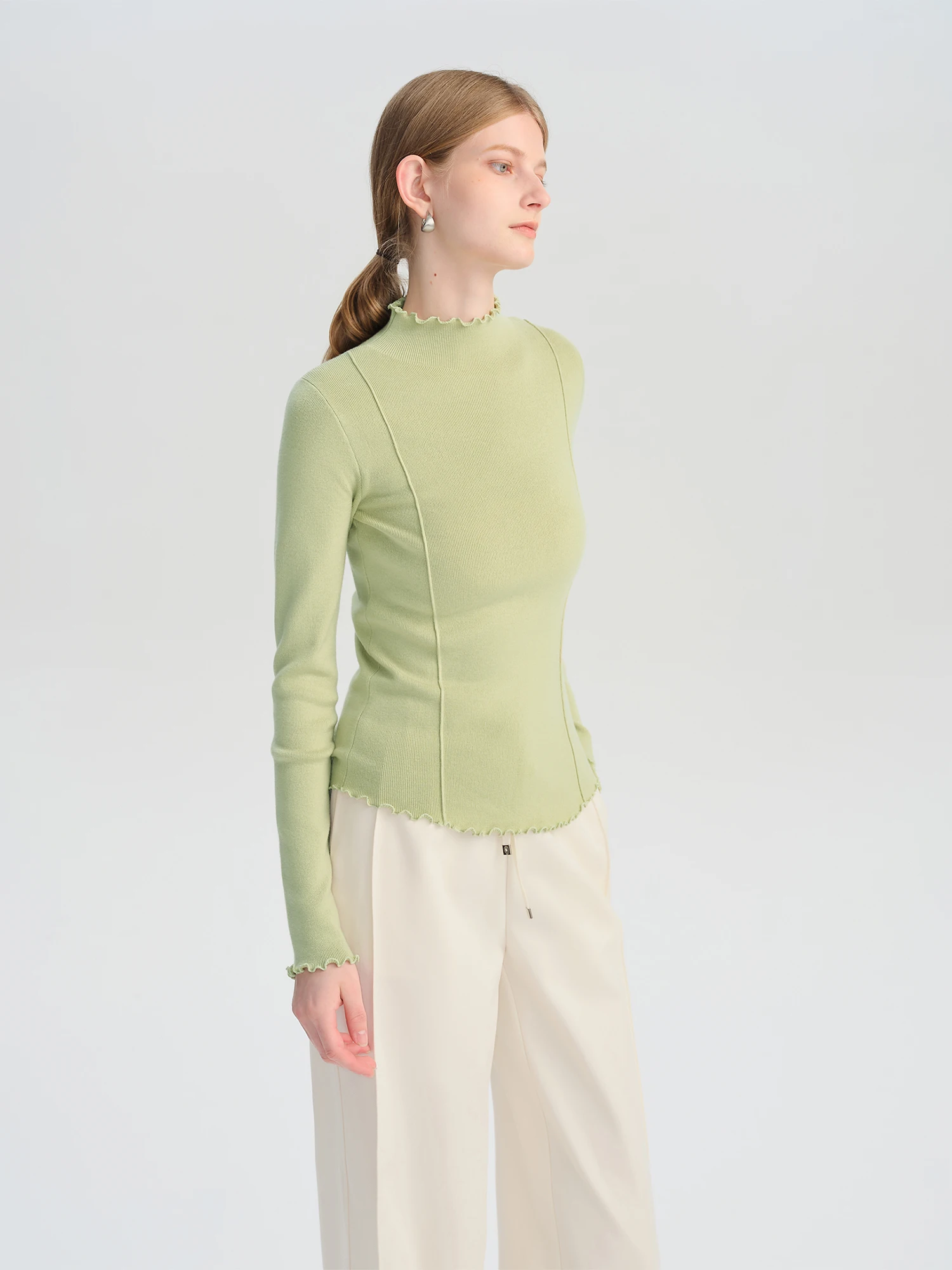 Ziqiao Petite Damen-Strickpullover mit halbhohem Kragen und Stickerei, 2025, Herbst, neuer Stil, Slim-Fit, schlankmachende Basisschicht-Oberteil 25ZQ93023