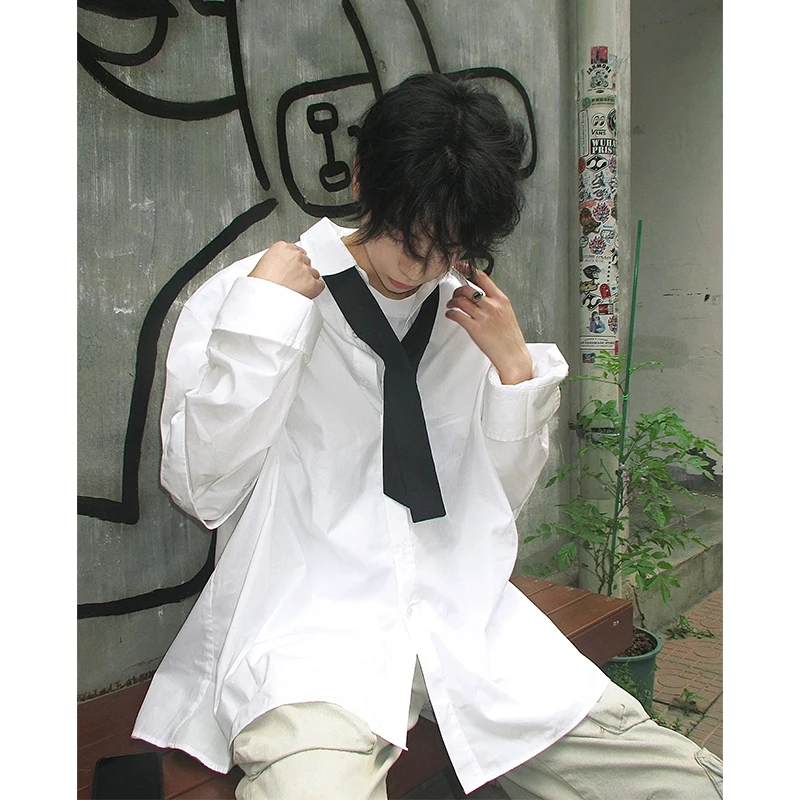 

White Summer irt for Men Detachable Clean Design Sun Protection Outerwear Trendy Brand Ice Silk Loose Fit Breathable Polyester