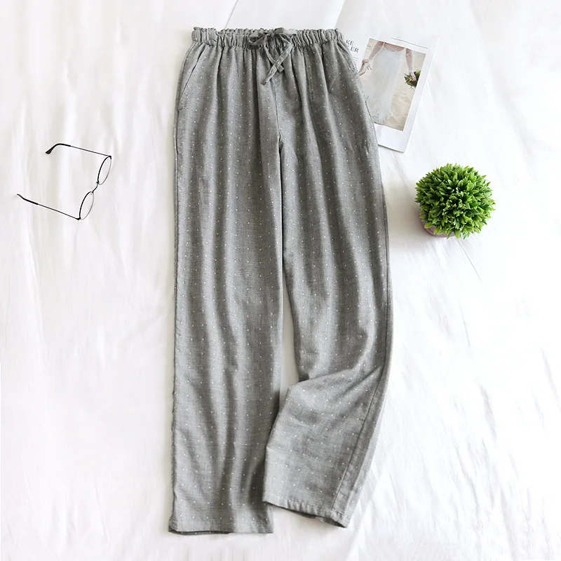 Spring Autumn Men Cotton Sleep Pants Male Soft Night Trousers Men Casual Polka Dot Home Pants Sleepwear Pajama Pants Men