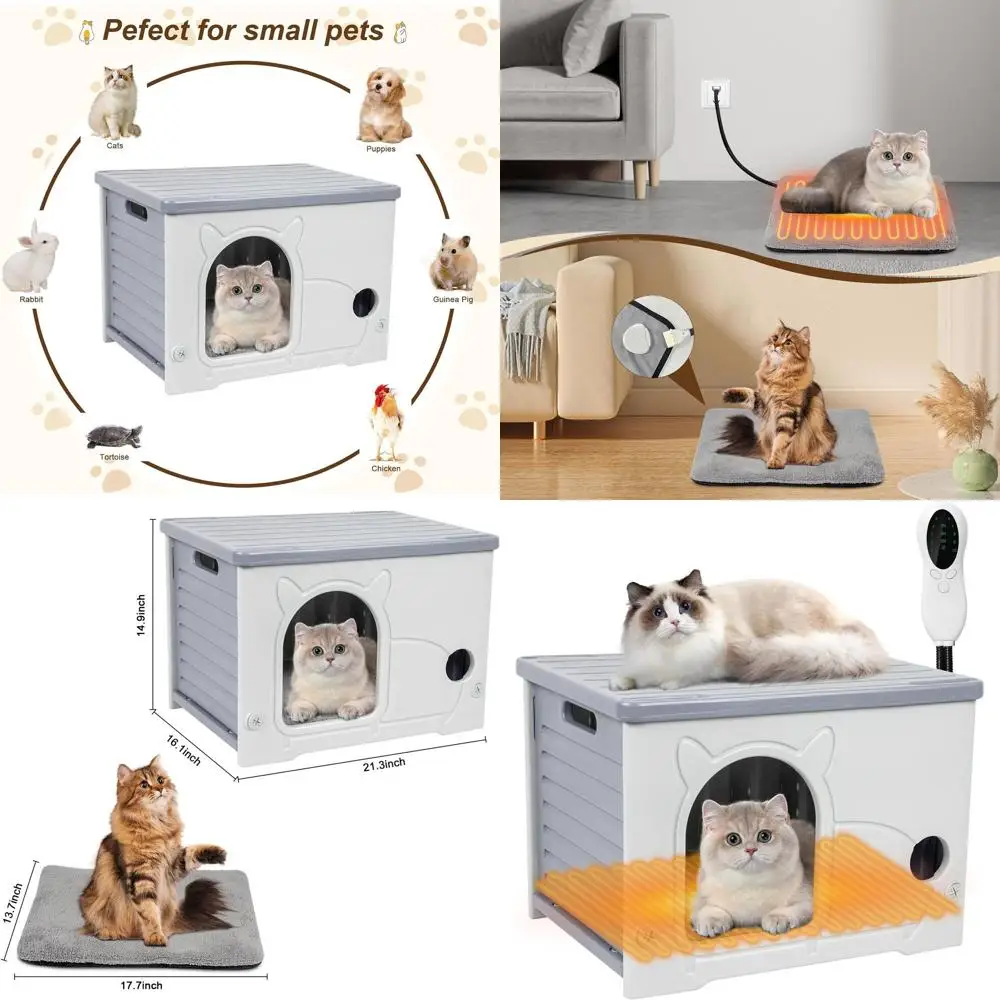 

Indoor Stackable Cat House with Weatherproof Plastic and Heating Mat for Winter (Gray)