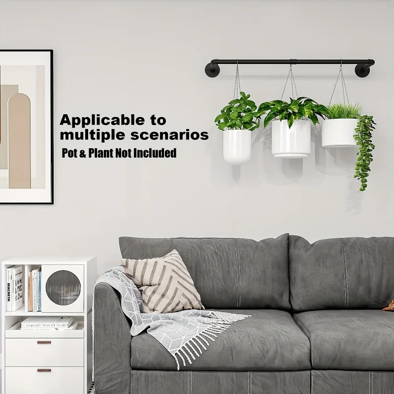 Black Metal Plant Hanger | Wall-Mounted and Ceiling-Mounted Dual-Use Plant Rack | Sturdy and Stable | Hanging Rod for Houseplants and Herbs in the Living Room, Balcony, and Kitchen (Does not include plant pots, plants, or chains)