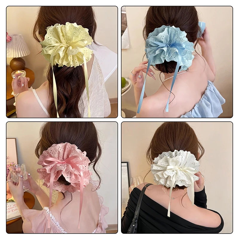 Elegancka czterowarstwowa koronkowa wstążka koronkowa pusta szeroka gumka do włosów dla kobiet dziewczynki moda słodka ozdoba do włosów