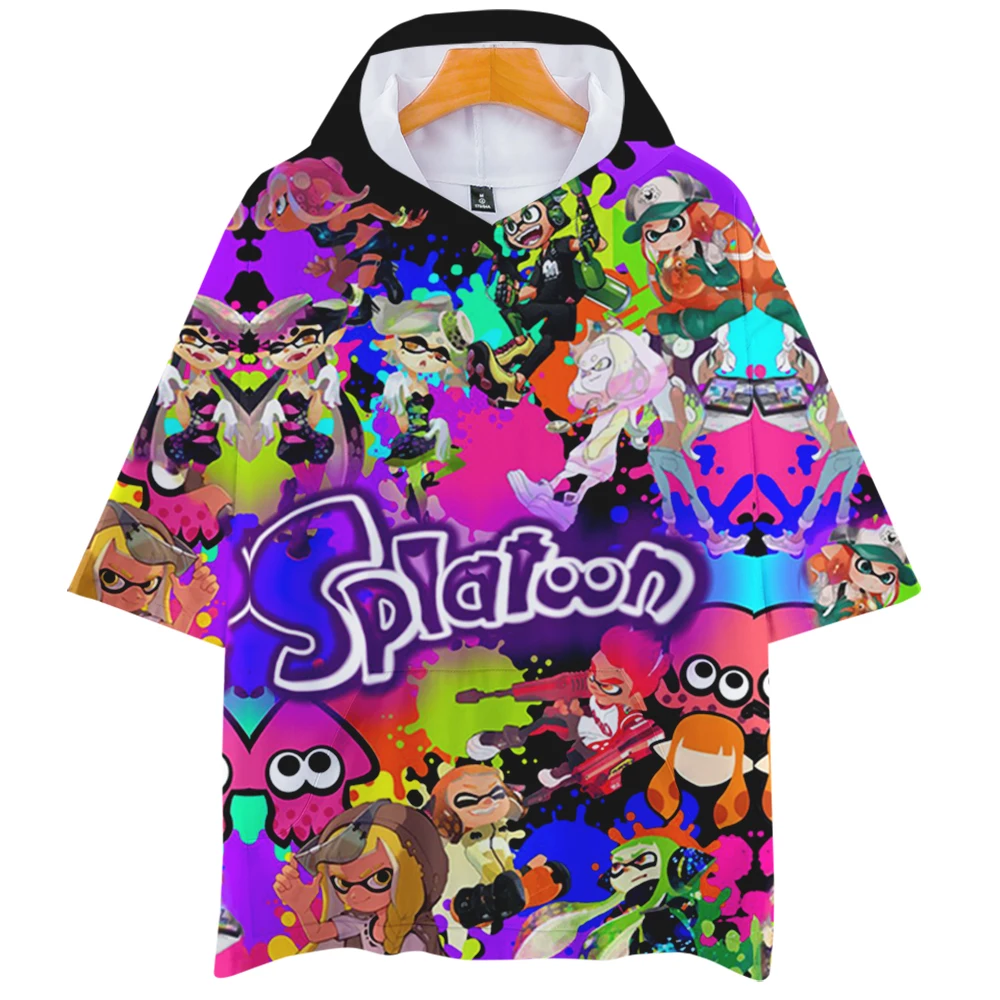 Game Splatoon 3 3D Print Oversized T Shirt Women Men Summer Short Sleeve Hooded T-shirt Casual Loose Pullover Tops Streetwear