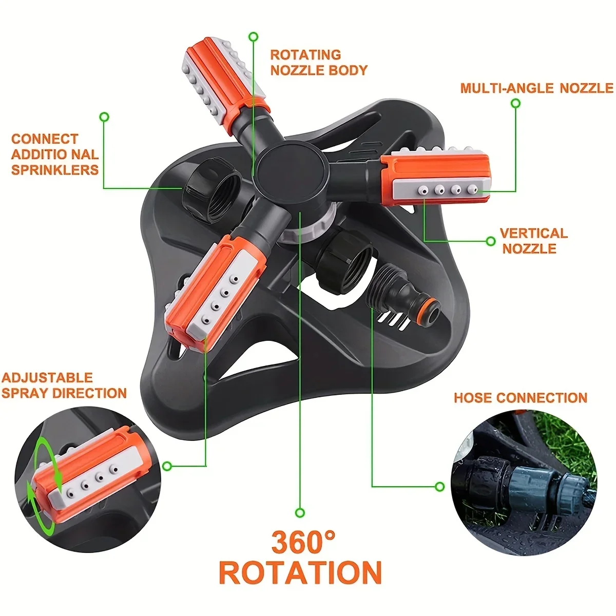 Arroseur automatique de jardin et de pelouse, rotation triangulaire, résistant à 360 degrés, accessoires de système d'irrigation de pelouse