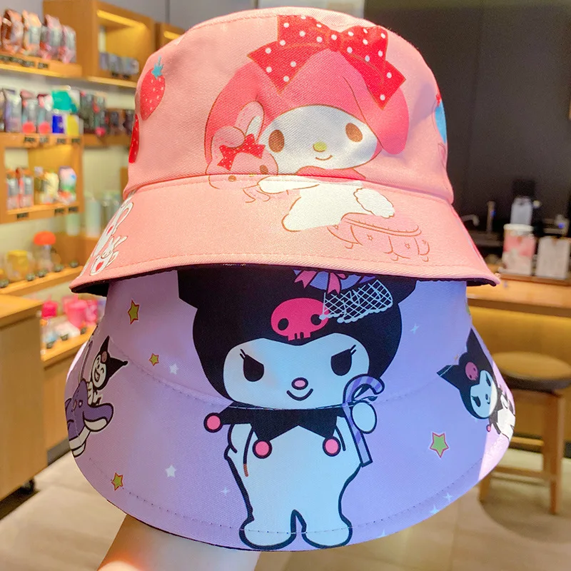 Miniso Kuromi ميلودي قبعة الكرتون سانريو صياد قبعة الأطفال كل مباراة حوض قبعة فتاة صغيرة واقية من الشمس قبعة