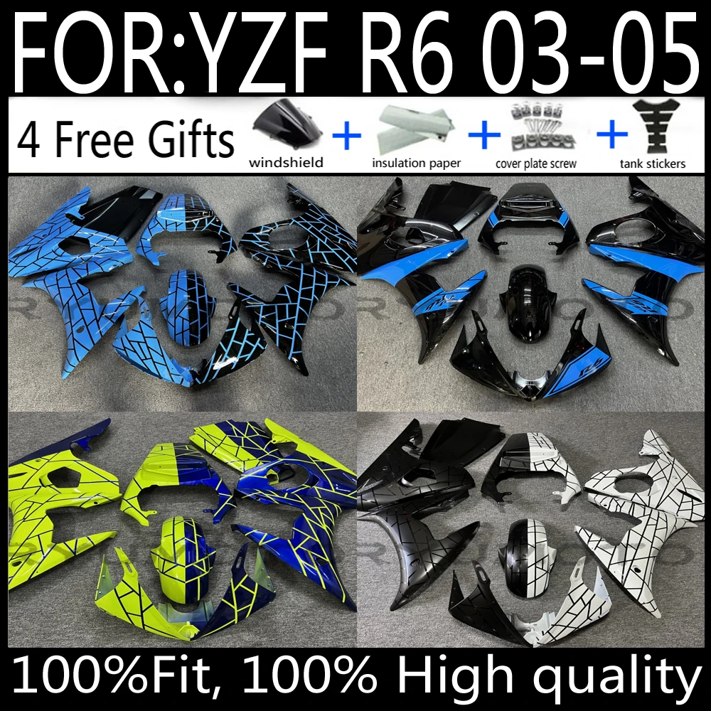 

Motorcycle full Fairing kit fit for yamaha YZF R6 03 04 YZF-R6 2003 2004 model bodywork body ABS Plastics fairings kits HZMT